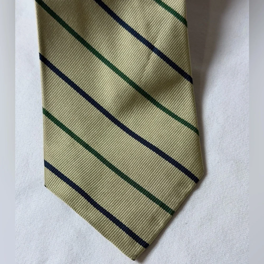 Polo Ralph Lauren Made by Hand Silk Modern Slim Tie Cream Green Black Stripes